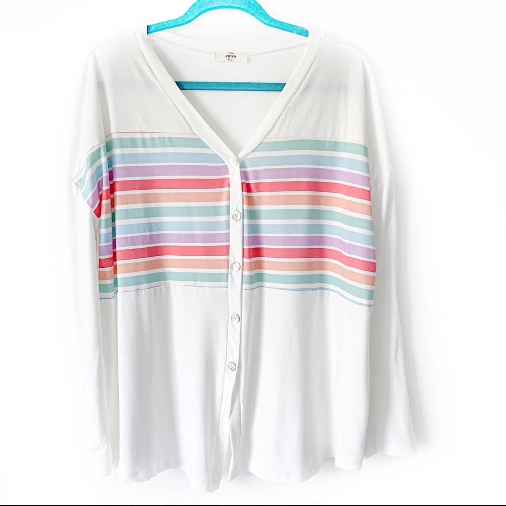 NWT Entro | Stripped Long Sleeve Button - Picture 3 of 7